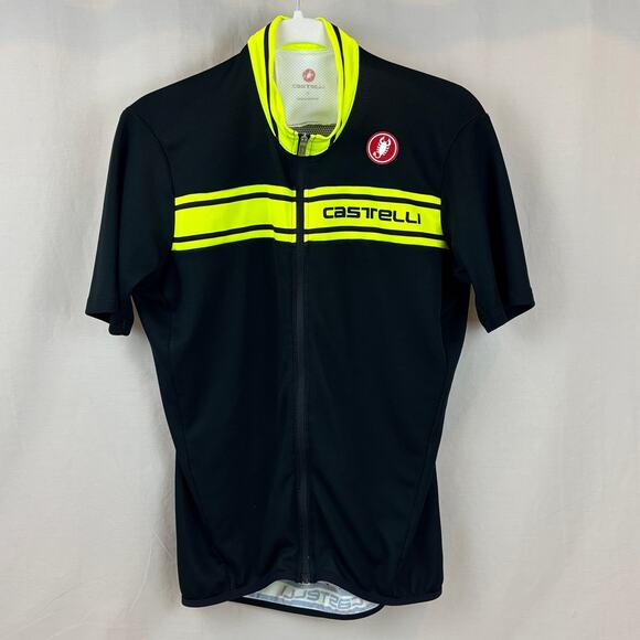 Castelli Cycling Jersey Large Short Sleeve Full Zip Black Neon Yellow Scorpion - Picture 1 of 12
